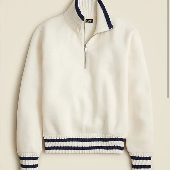 J Crew Heritage fleece half-zip sweatshirt with contrast trim Womens Med Ivory - Picture 2 of 4